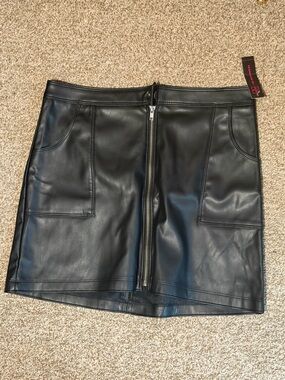 No Boundaries Black Faux Leather Zip-Front Mini Skirt